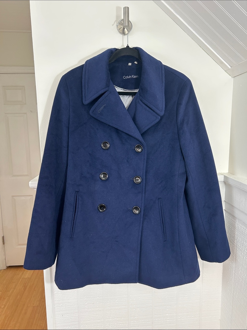 Calvin Klein Navy Blue Wool Cashmere Blend Peacoat size 12
